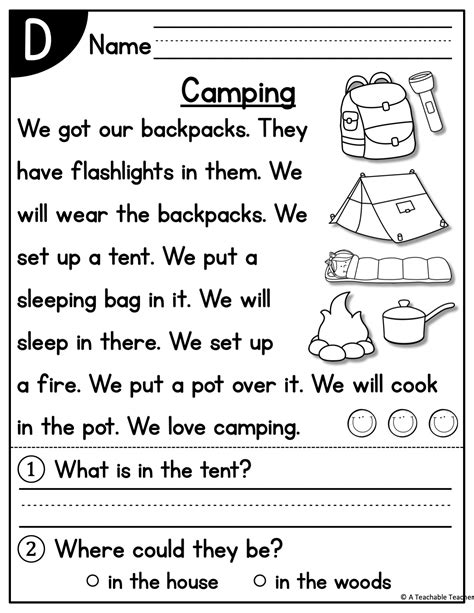 Level D Reading Comprehension Passages And Questions A Teachable Teacher