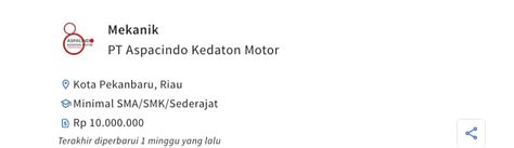 Lowongan Kerja Mekanik Di Pt Aspacindo Kedaton Motor Bulan Agustus