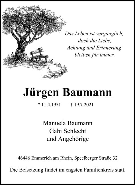 Traueranzeigen Von J Rgen Baumann Trauer In Nrw De