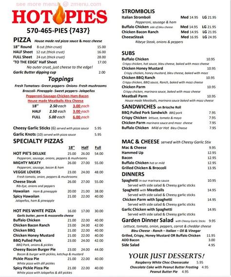 Online Menu Of Hot Pies Pizzeria Restaurant New Milford Pennsylvania