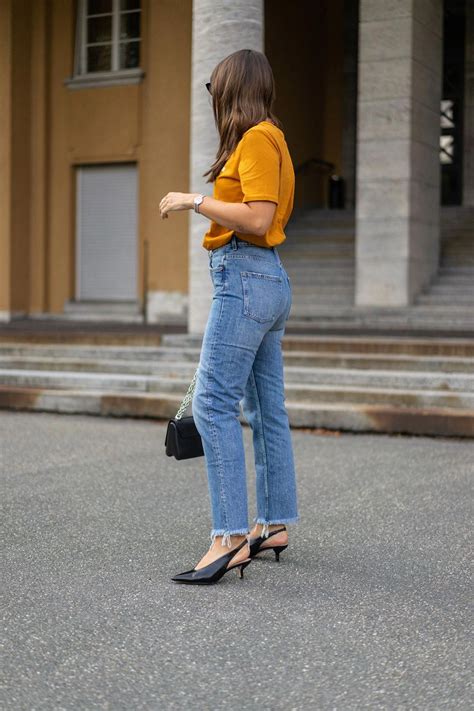 Kitten Heels Slingback Pumps And Straight Leg Jeans Casual Chices