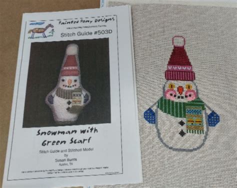 Snowman With Green Scarf Needle Point Canvas And Stitch Guide Ebay