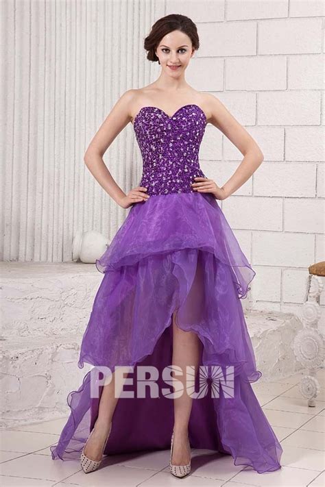 Robe Bustier Courte Devant Longue Derrière Violette En Organza Persun Fr