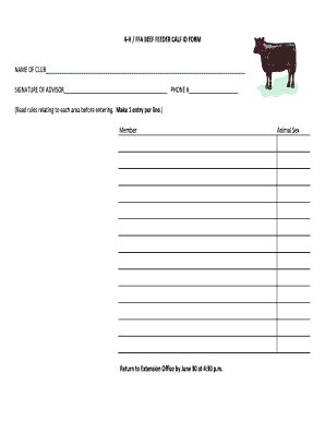 Fillable Online Greene Osu H Ffa Beef Feeder Calf Id Form Name Of