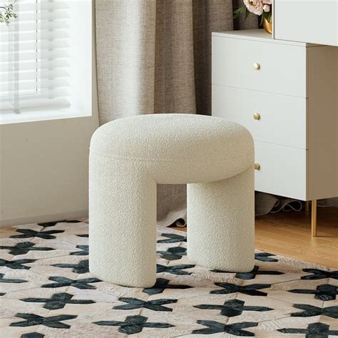 Modern White Boucle Vanity Stool Backless Makeup Accent Chair Homary