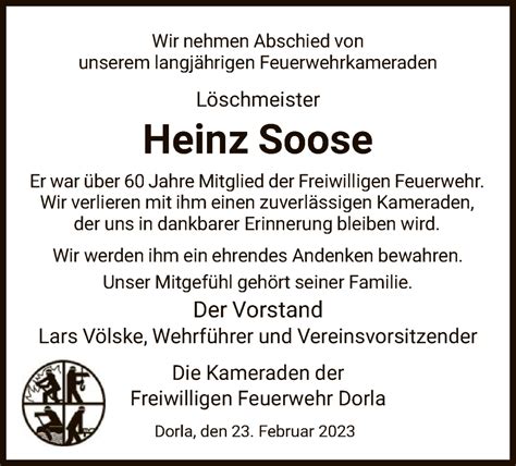 Traueranzeigen Von Heinz Soose Trauer HNA De