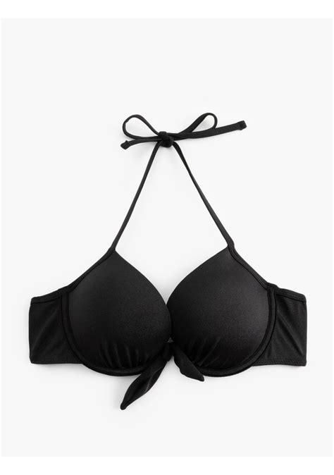 Koton Boyundan Bağlamalı Fiyonklu Dolgulu Balenli Push Up Bikini Üstü Siyah 5sak10017mm Siyah 38