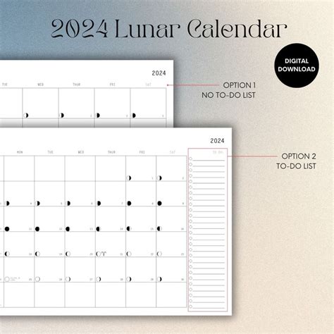 Printable Moon Calendar 2024, Moon Phase Calendar, 2024 Monthly Planner ...