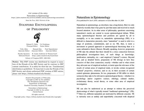 Friends of the SEP Society - Preview of Naturalism in Epistemology PDF