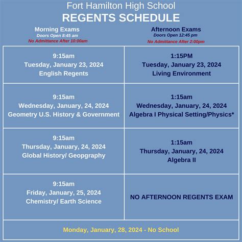 Regents Exam Schedule January 2024 Fort Hamilton High School