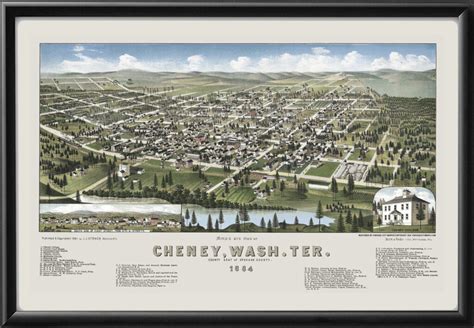 Cheney Wa Color Restored Map Vintage City Maps