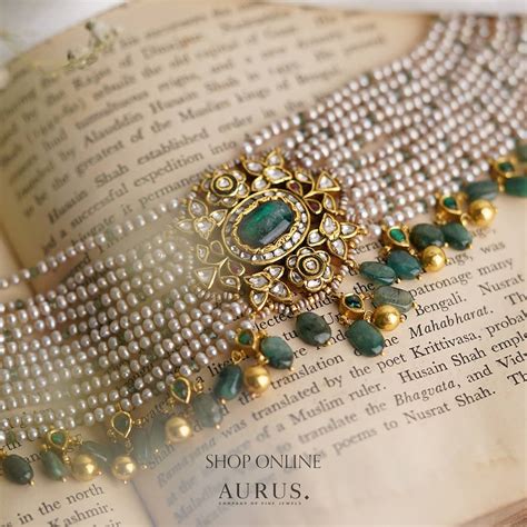 Exquisite Pearl And Stone Studded Pendant Choker By Aurus Jewels