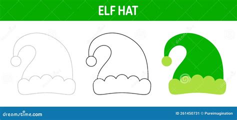 Elf Hat Tracing And Coloring Worksheet For Kids Stock Vector