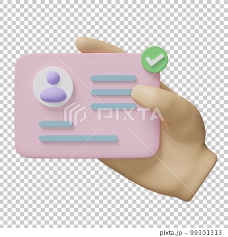 3d hand hold Id card icon with checkmark のイラスト素材 99301313 PIXTA