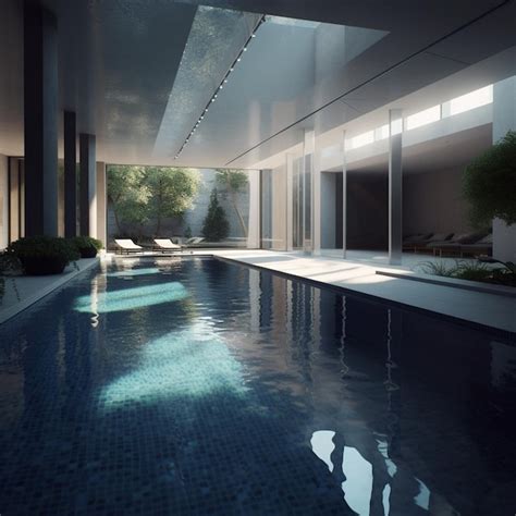 Premium Photo A Large Indoor Swimming Pool With A Large Skylight