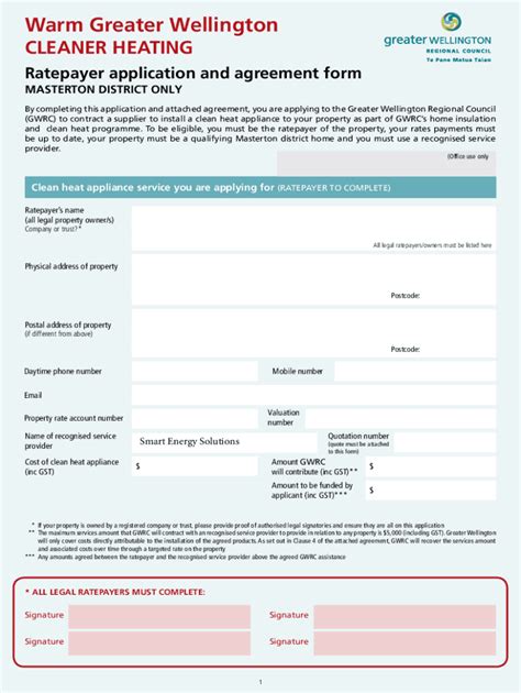 Fillable Online Ratepayer Application And Agreement Form Fax Email