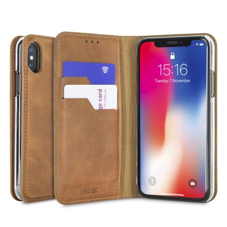 Olixar Genuine Leather Iphone X Executive Wallet Case Tan