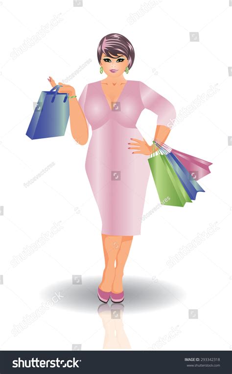 Plus Size Shopping Woman Vector Illustration Vector De Stock Libre De