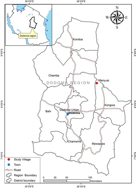 map   dodoma region tanzania   case study site manyusi