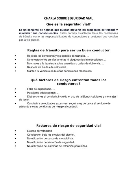 Charlas De Seguridad Charla Sobre Seguridad Vial Que Es La Seguridad