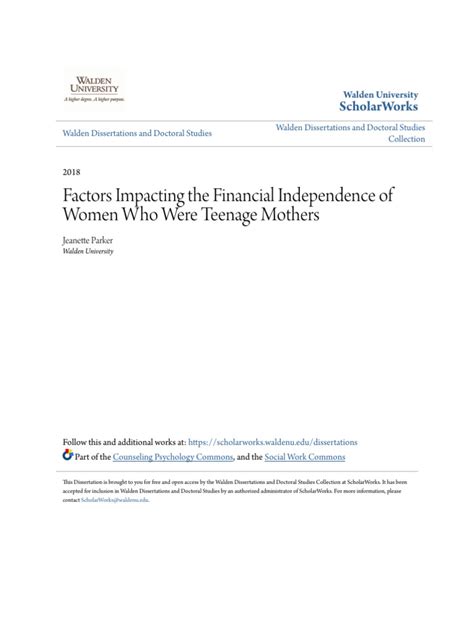 Factors Impacting The Financial Independence of Women Who Were Te | PDF ...