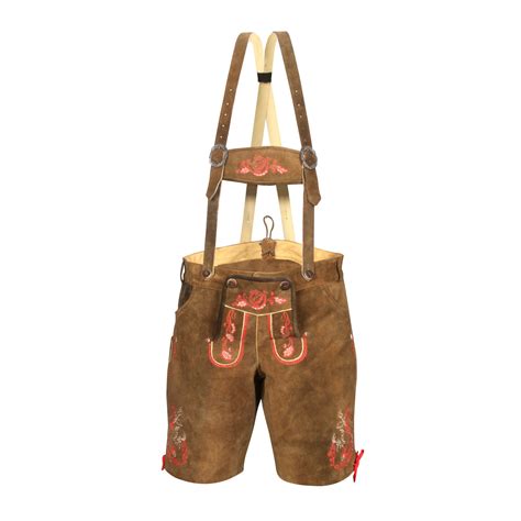 Traditional German Lederhosen Brown Red - Lederhosen Wears