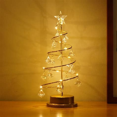 Amerteer Christmas Tree Crystal Lamp Crystal Spiral Christmas Tree With Glittering Star 13 Inch