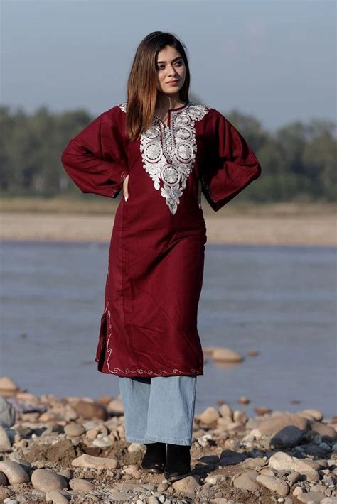 Traditional Maroon Colour Kashmiri Work Embroidered Phiran Enriched