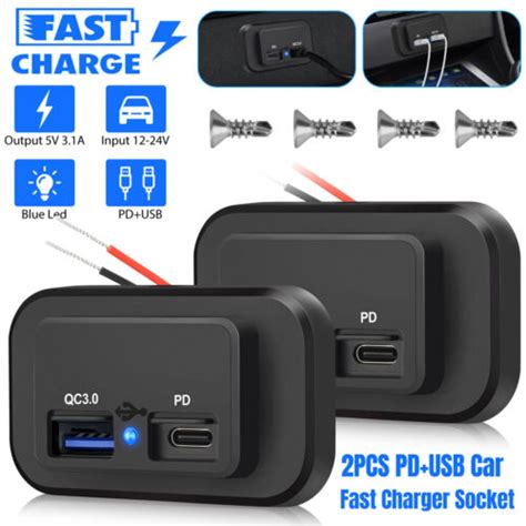 Pcs Pd Usb Port Car Fast Charger Socket Power Outlet V Panel Mount