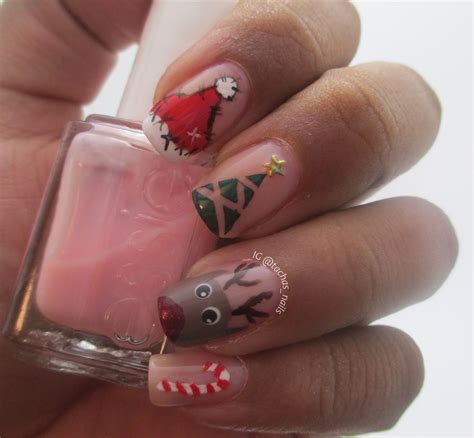 Christmas Nails Santa Hat Tree Rudolph And A Candy Cane Nails