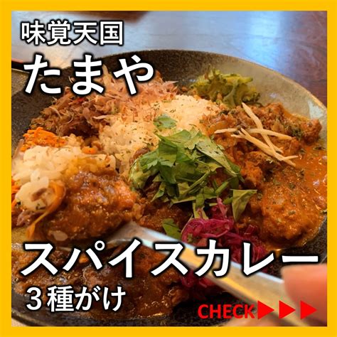 三条カレーフェスティバル On Twitter 【参加店舗紹介】「たまや」さんの「スパイスカレー3種がけ」🍛 チキンカレーを基本に