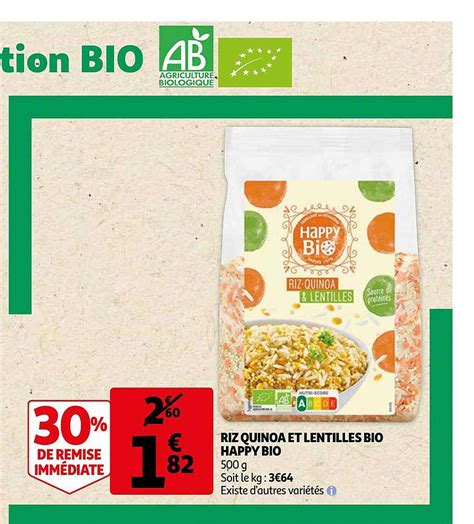 Offre Riz Quinoa Et Lentilles Bio Happy Bio Chez Auchan