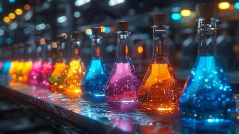 Colourful Chemistry Flasks Premium Ai Generated Image