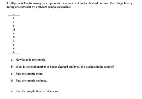 Solved 3 10 Points The Following Data Represents The