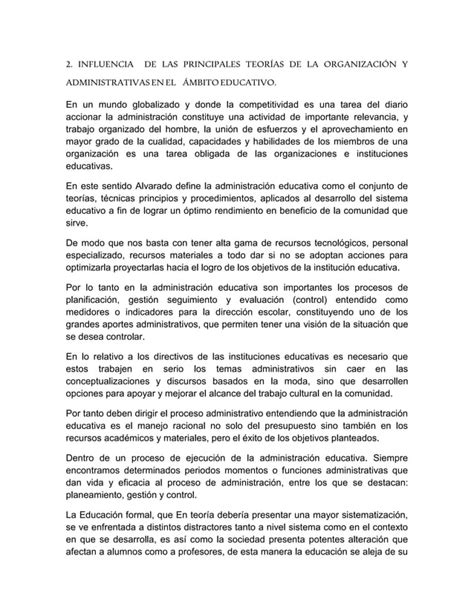 Influencia De Las Principales Teor As De La Organizaci N Pdf