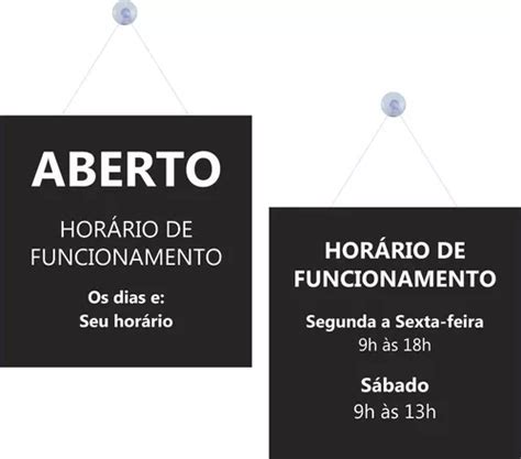 Placa Aberto Horario Funcionamento Personalizado Preto 30x30