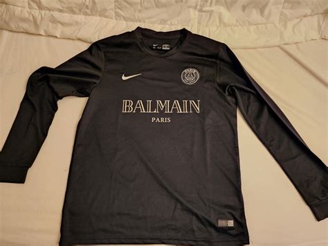 Pre Owned Nike Balmain X Psg Black Long Sleeve Jersey Mens Xl Modesens