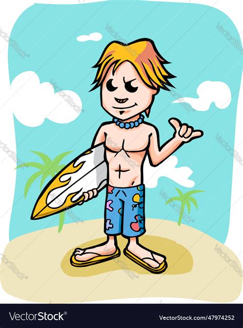 Cartoon Surfer Mascot Character Royalty Free Vector Image