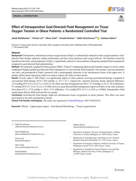 Pdf Effect Of Intraoperative Goal Directed Fluid Management On Tissue