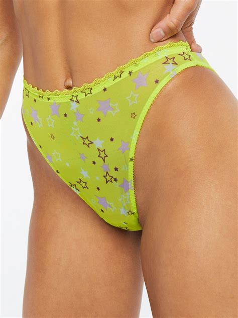 Mesh Crotchless High Leg Bikini In Green Multi Savage X Fenty Germany