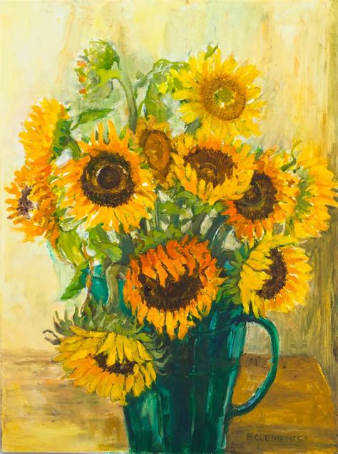 Sunflowers In A Green Jug By Patricia Clements Art2arts