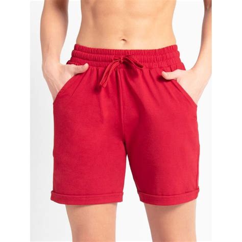 Jockey Aw23 Womens Cotton Rich Shorts With Convenient Side Pockets Red Buy Jockey Aw23 Womens