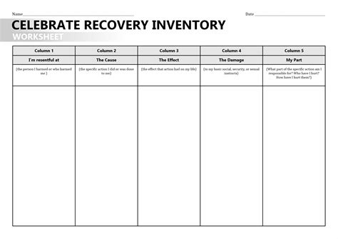 Celebrate Recovery Inventory Sheets