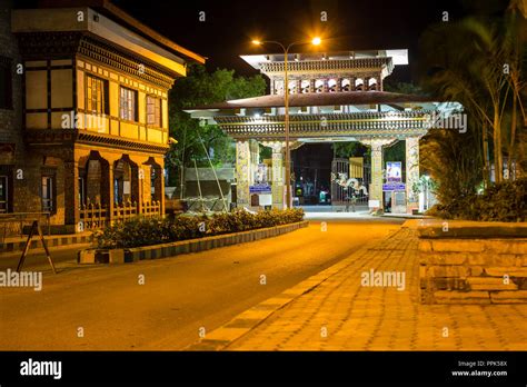 Gateway at the border of India and Bhutan, with the town of Jaigaon on ...