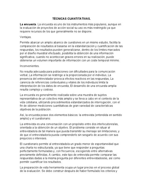 Tecnicas Cualitativas Y Cuantitativas Pdf Cuestionario Estadísticas