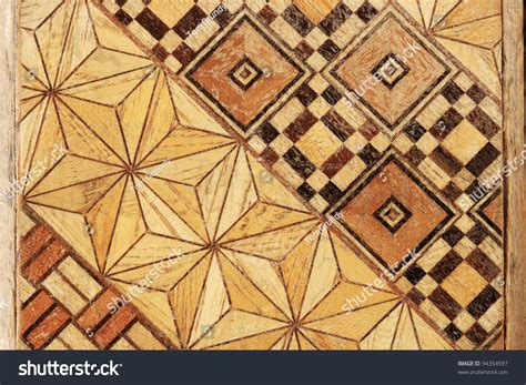 Macro Image Of Inlaid Abstract Geometric Wood Marquetry Pattern Stock