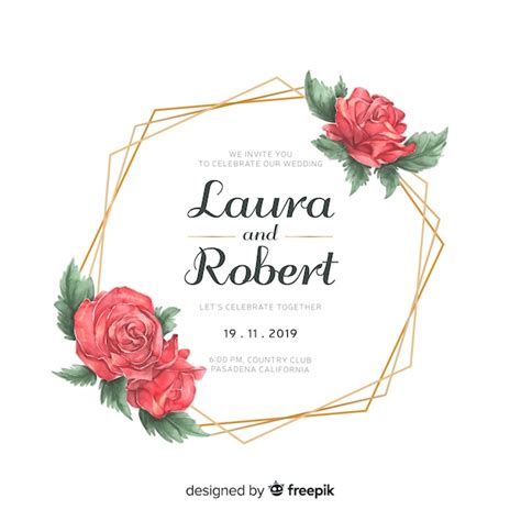 Aquarel Bloemen Frame Bruiloft Uitnodiging Gratis Vector