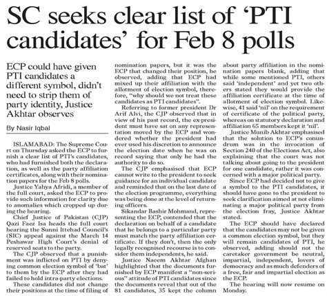 Dawn Epaper Jun Sc Seeks Clear List Of Pti Candidates