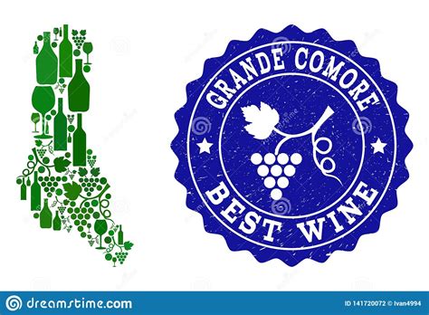 Colagem Do Mapa Do Vinho Da Uva Da Ilha Grandioso De Comore E Da Melhor