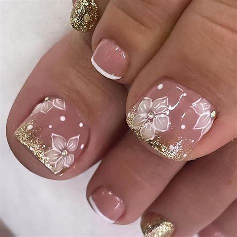 Amazon Pcs Gold Glitter Press On Toenails Short Square